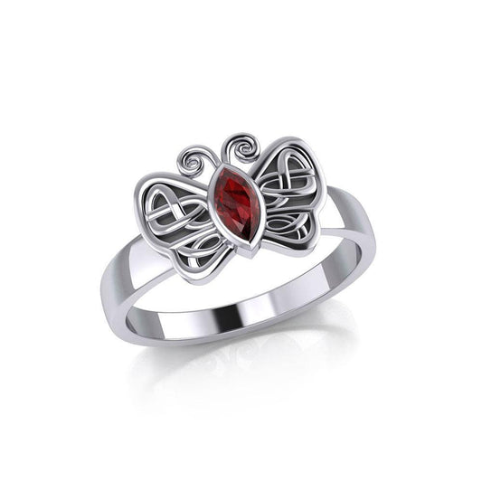 Silver Celtic Butterfly Ring with Marquise Gemstone TRI1907 Ring