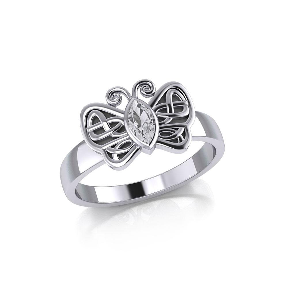 Silver Celtic Butterfly Ring with Marquise Gemstone TRI1907 Ring