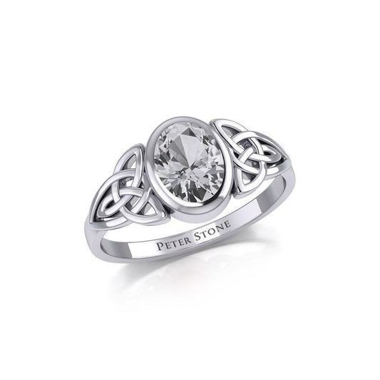Silver Celtic Ring with Large Oval Gemstone TRI1910 Ring