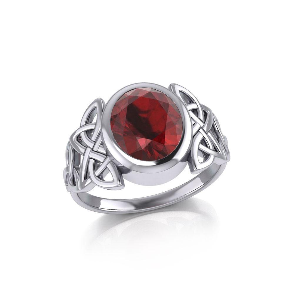 Silver Celtic Knotwork Ring with Extra Large Oval Gemstone TRI1911 Ring