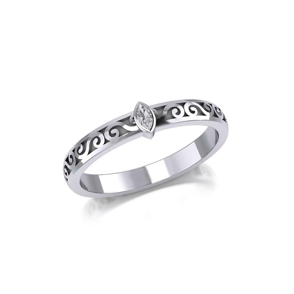 Silver Celtic Spiral Ring with Marquise Gemstone TRI1912 Ring