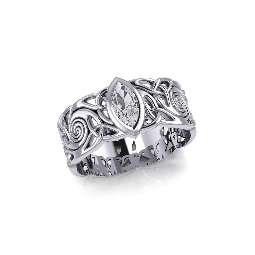 Celtic Silver Spiral Band Ring with Marquise Gemstone TRI1914 Ring