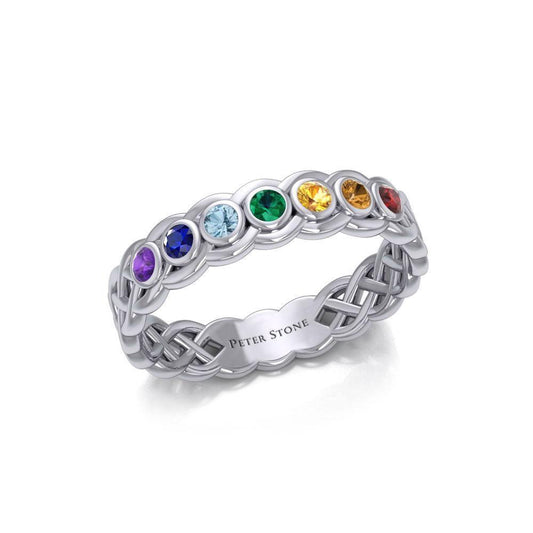 Celtic Silver Band Ring with Chakra Gemstones TRI1918 Ring