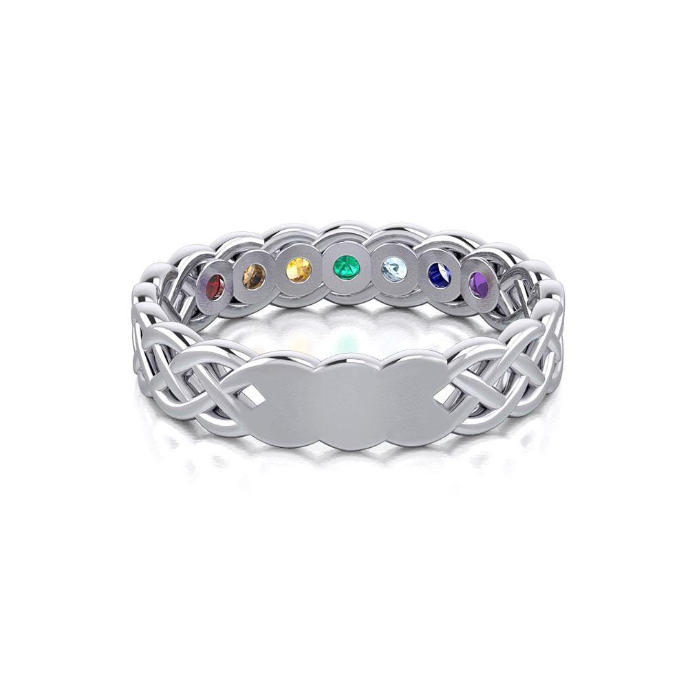 Celtic Silver Band Ring with Chakra Gemstones TRI1918 Ring