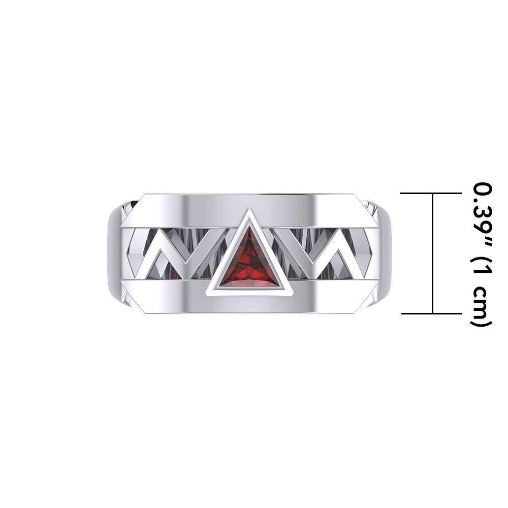 Silver Modern Band Ring with Inlaid Recovery Symbol TRI1929 Ring