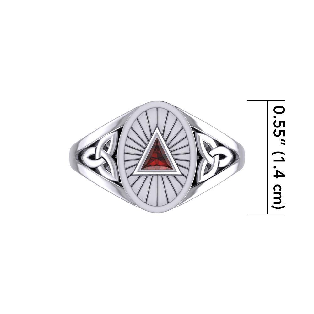 Silver Celtic Trinity Knot Ring with Inlaid Recovery Symbol TRI1930 Ring