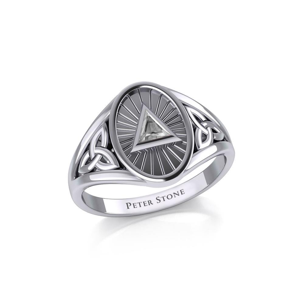 Silver Celtic Trinity Knot Ring with Inlaid Recovery Symbol TRI1930 Ring