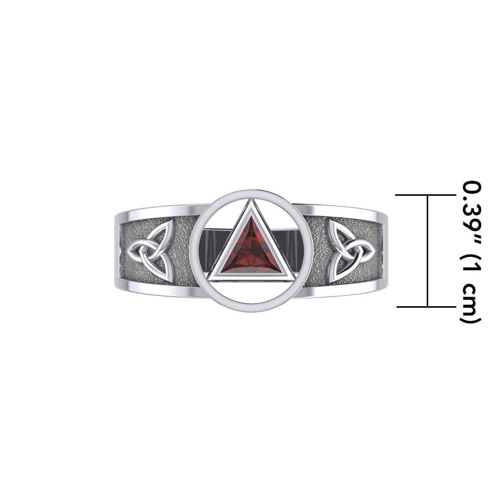Silver Celtic Trinity Knot Ring with Inlaid Recovery Symbol TRI1931 Ring