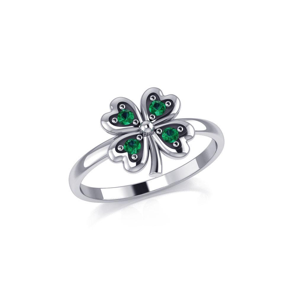 Lucky Four Leaf Clover Silver Ring with Gemstone TRI1934 Ring