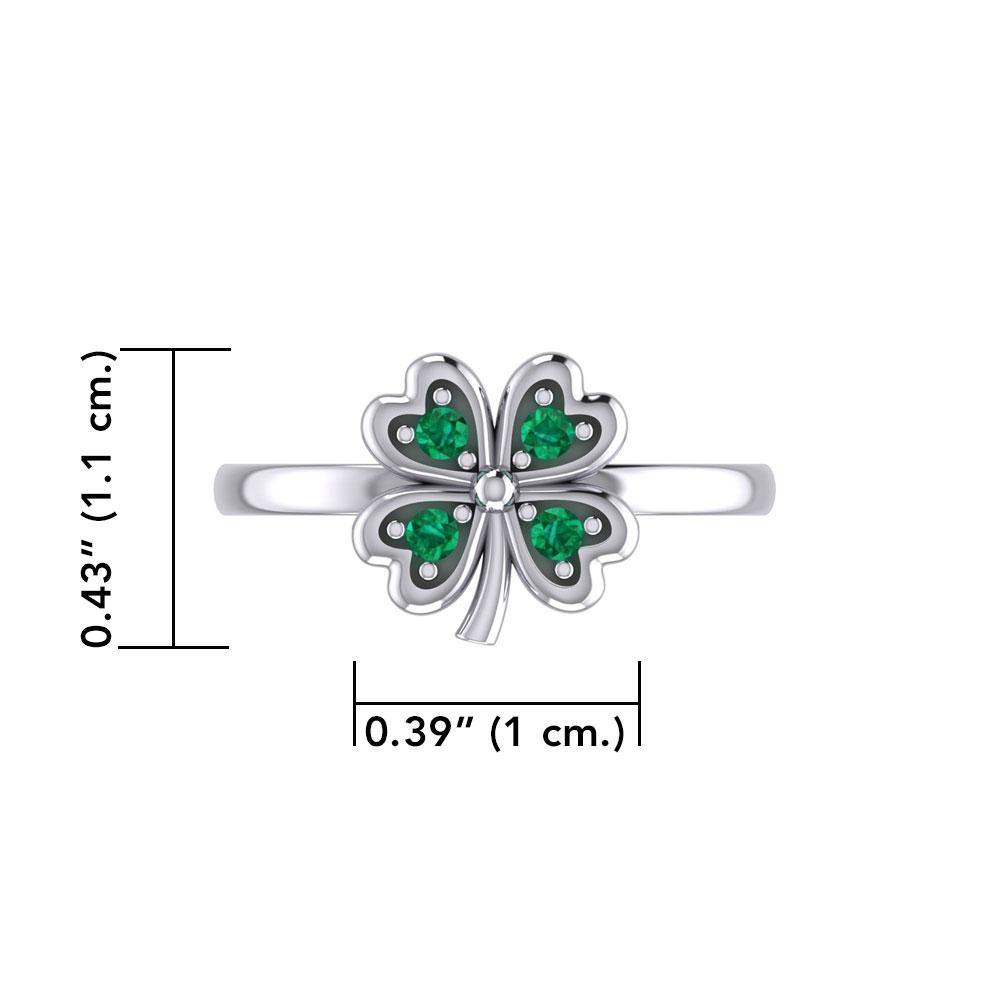 Lucky Four Leaf Clover Silver Ring with Gemstone TRI1934 Ring