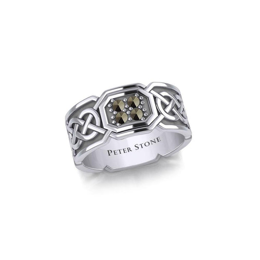 Celtic Knotwork Silver Band Ring with Gemstones TRI1947 Ring