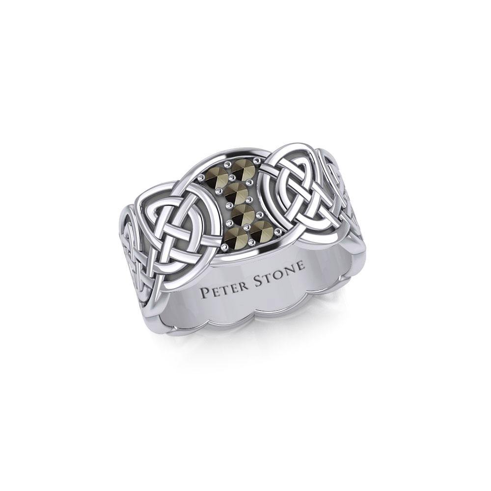 Celtic Knotwork Silver Band Ring with Gemstones TRI1949 Ring