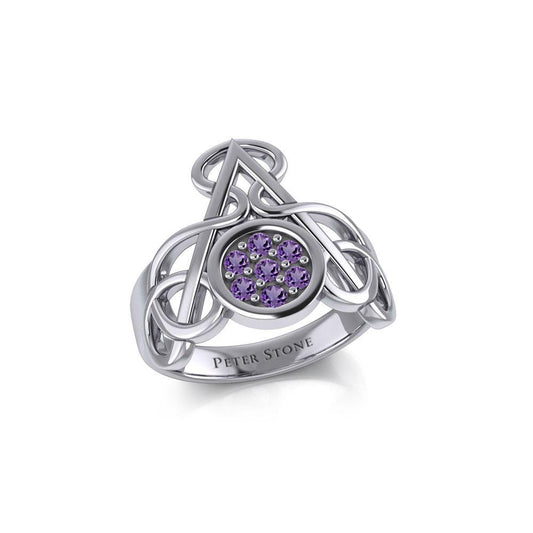 Celtic Triangle Knotwork Silver Ring with Gemstones TRI1950 Ring