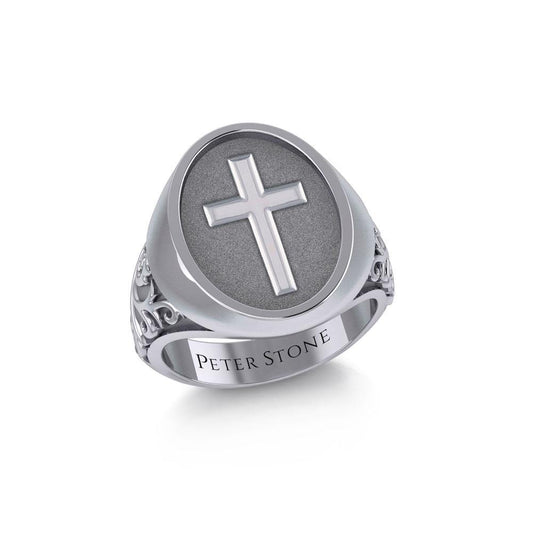 Modern Cross Silver Signet Men Ring TRI1963 Ring