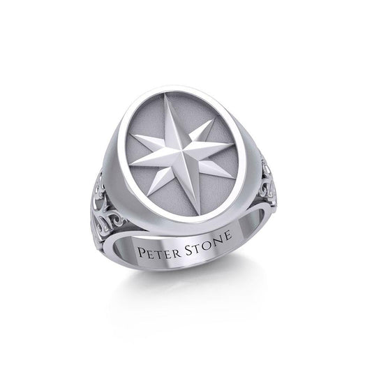 Compass Silver Signet Men Ring TRI1964 Ring