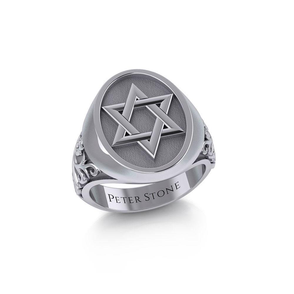 Star of David Silver Signet Men Ring TRI1966 Ring