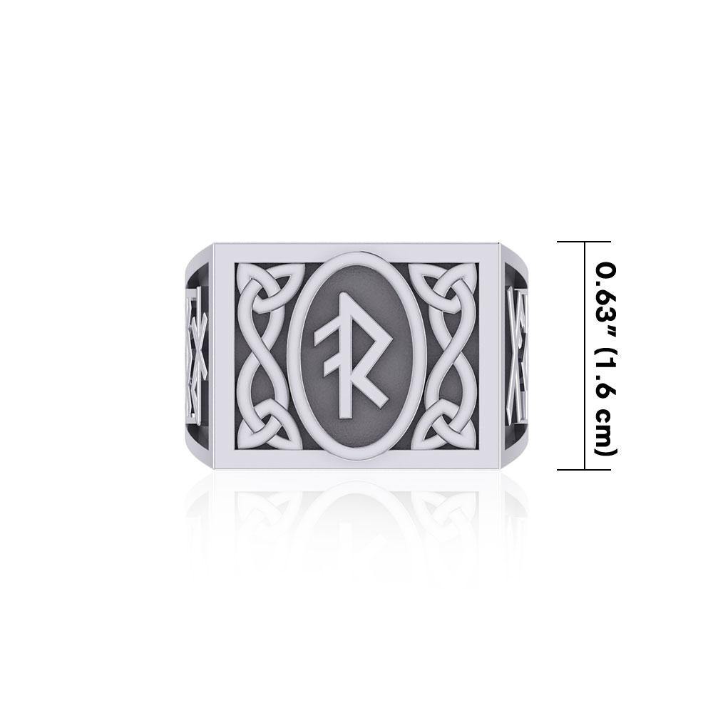 The Fifth Power of Rune Viking Silver Signet Men Ring TRI1971 Ring