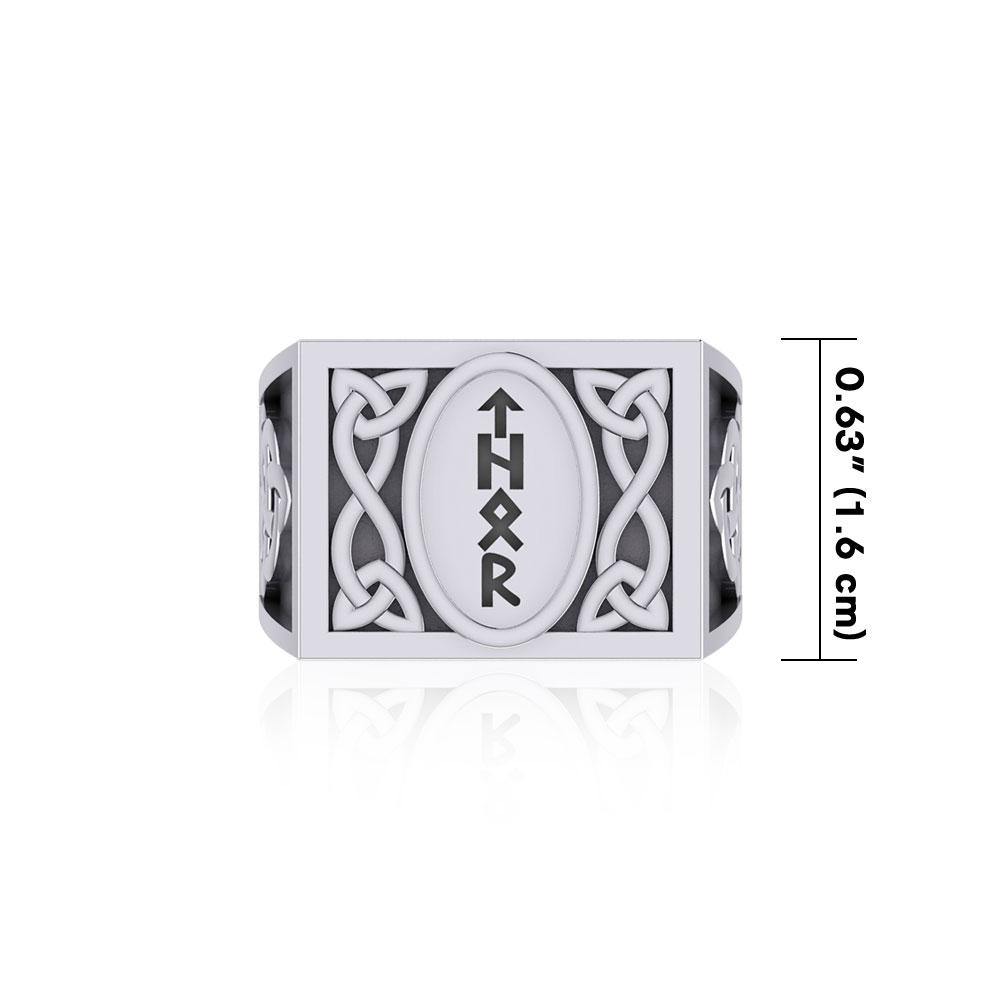 Viking God Thor Runic Silver Signet Men Ring with Triquetra Design TRI1972 Ring