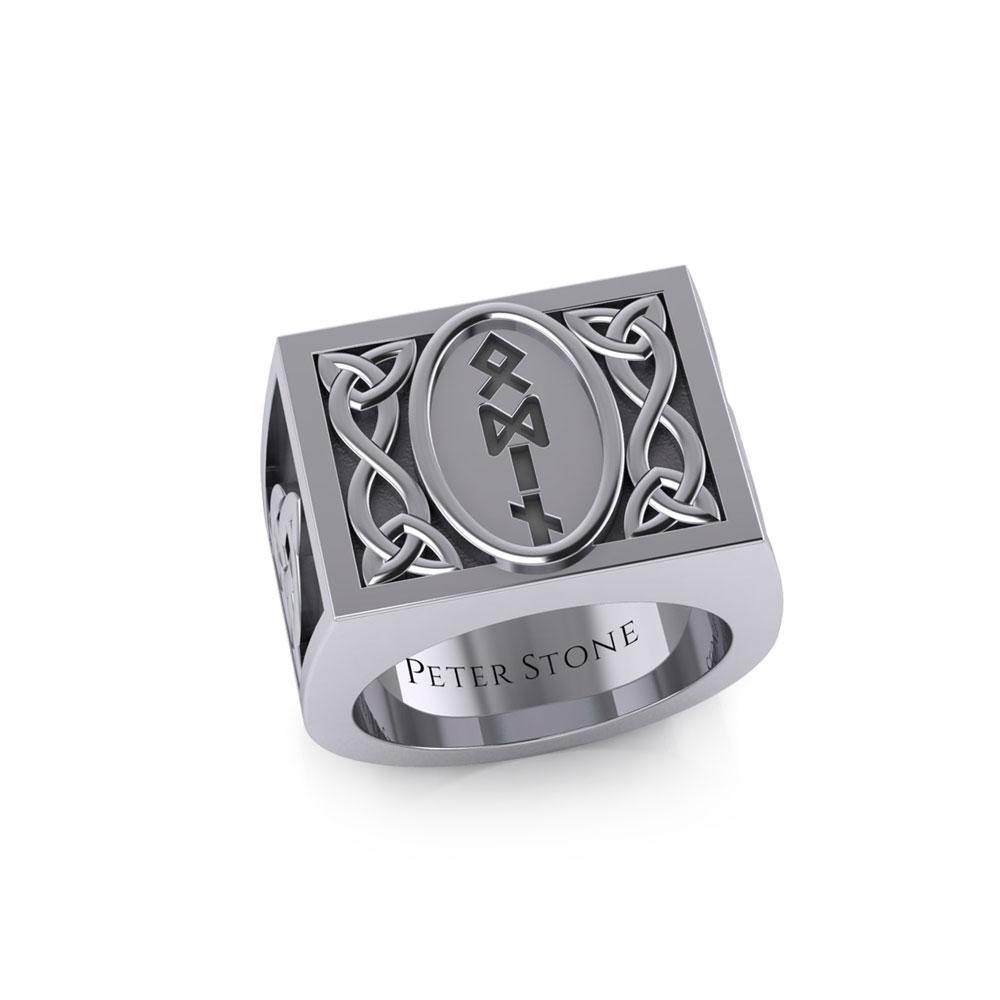 Viking God Odin Runic Silver Signet Men Ring with Triquetra Design TRI1973 Ring