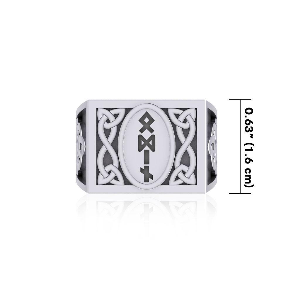 Viking God Odin Runic Silver Signet Men Ring with Triquetra Design TRI1973 Ring