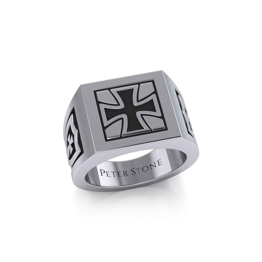 The Cross Silver Signet Men Ring with Enamel TRI1976 Ring
