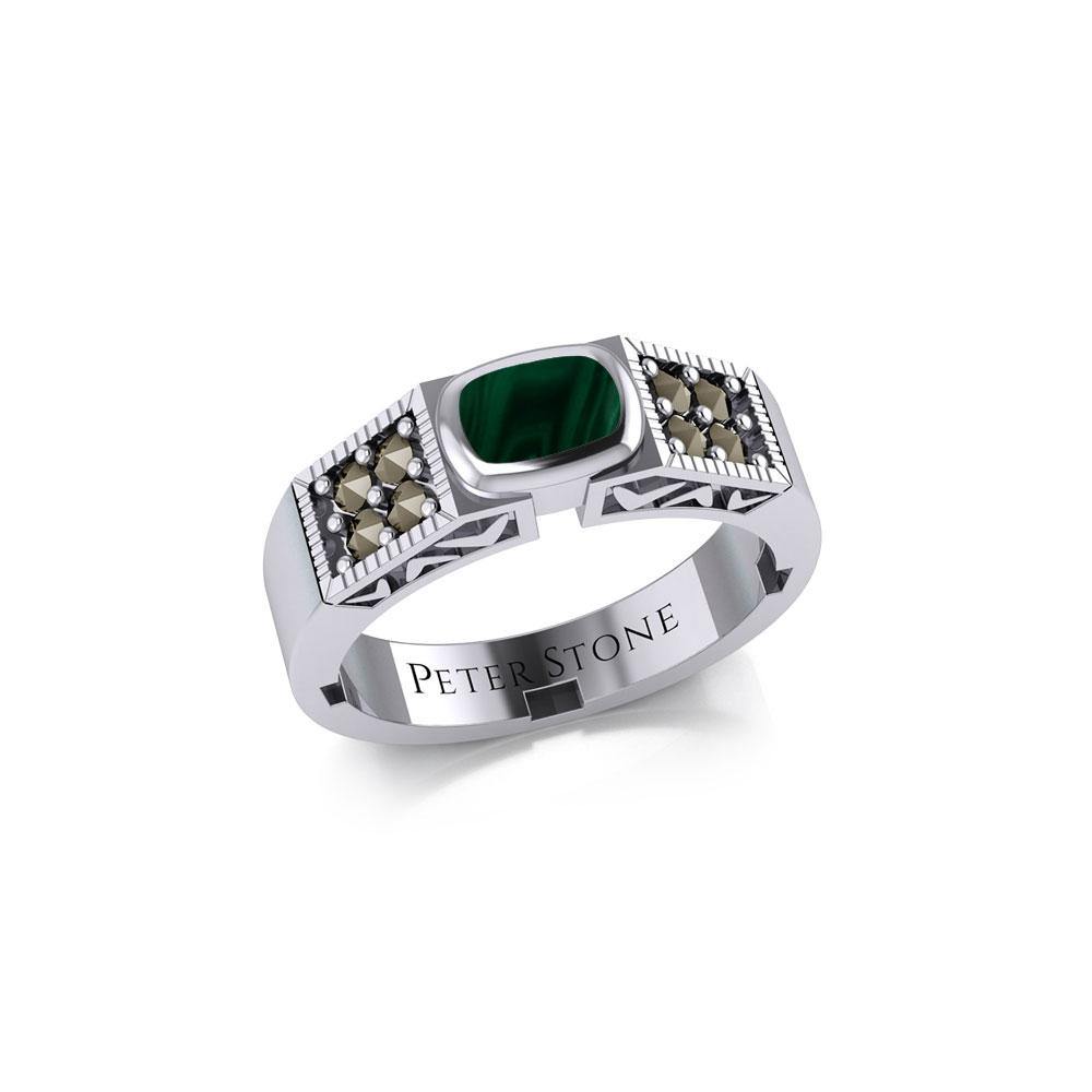 Modern Band Ring with Inlay Stone and Marcasite TRI1977 Ring