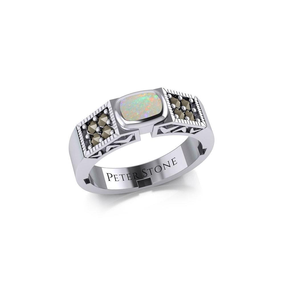 Modern Band Ring with Inlay Stone and Marcasite TRI1977 Ring