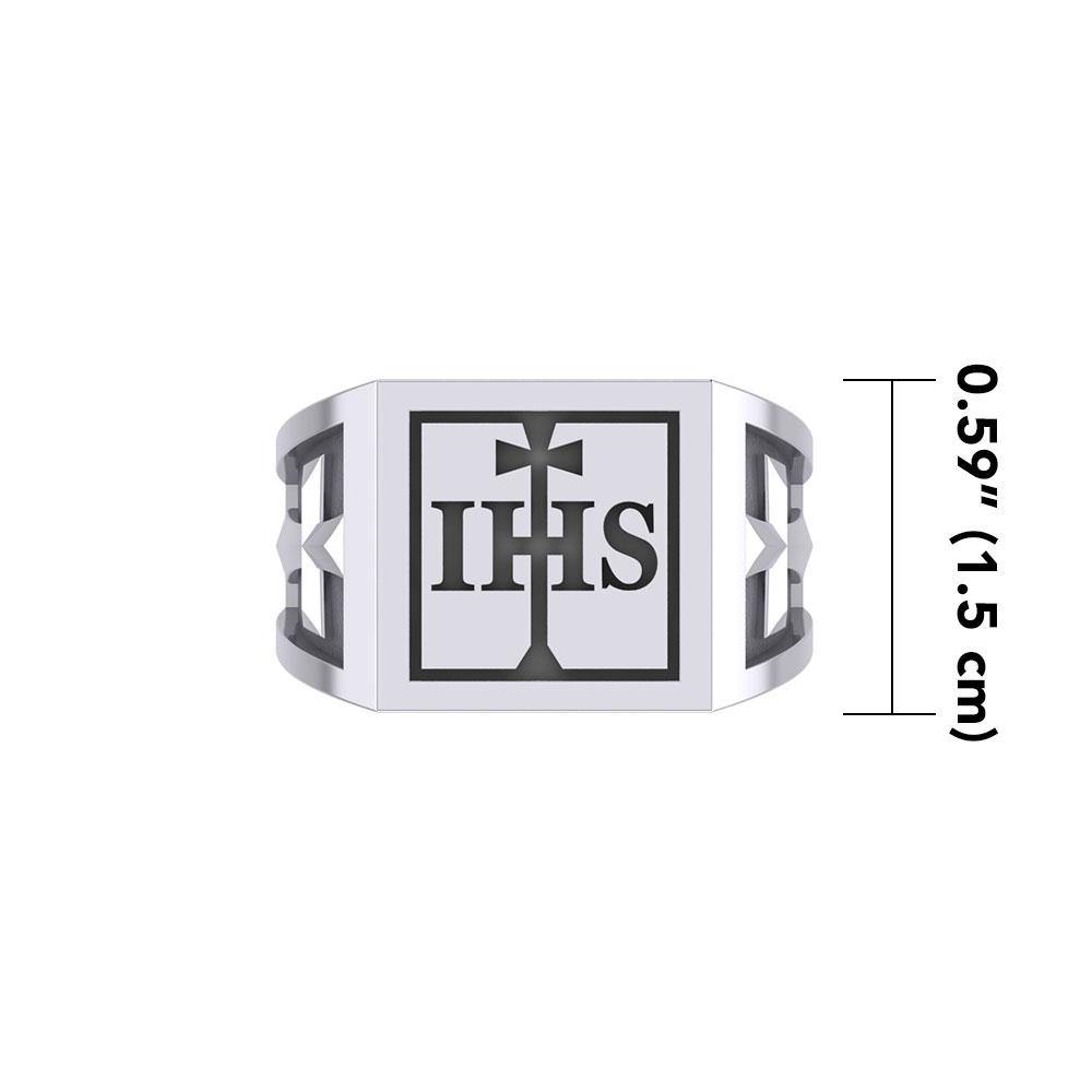 The I H S Cross Silver Signet Men Ring TRI1979 Ring