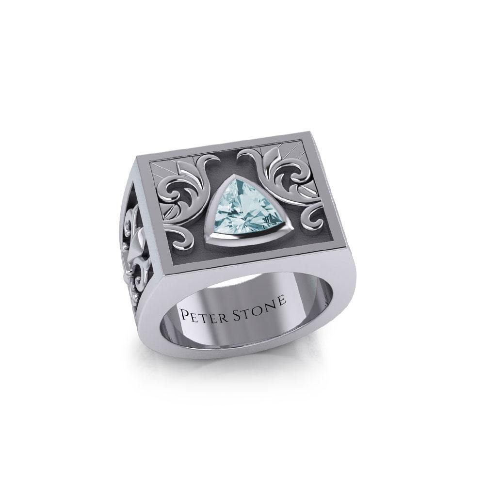 The Recovery with Fleur de lis Silver Signet Men Ring TRI1982 Ring