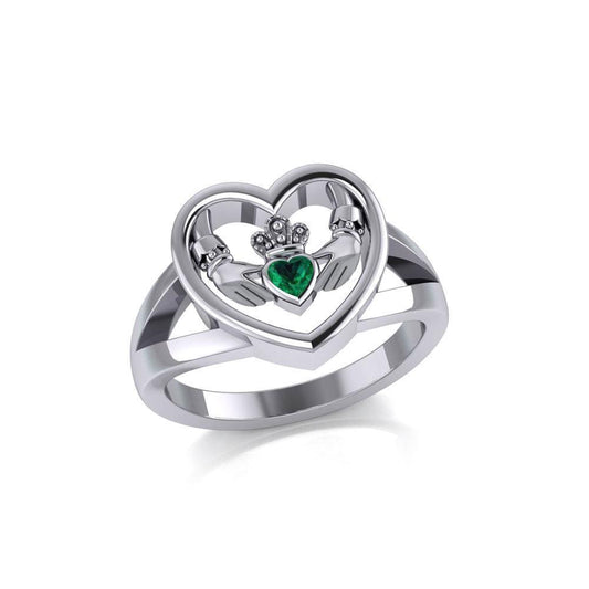 Claddagh in Heart Silver Ring with Gemstone TRI1992 Ring