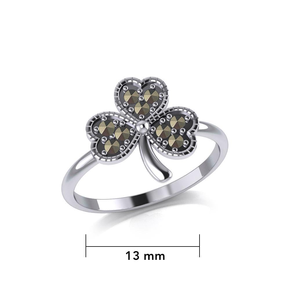 A young spring of luck and happiness Silver Celtic Shamrock Ring with Marcasite TRI2029 Ring