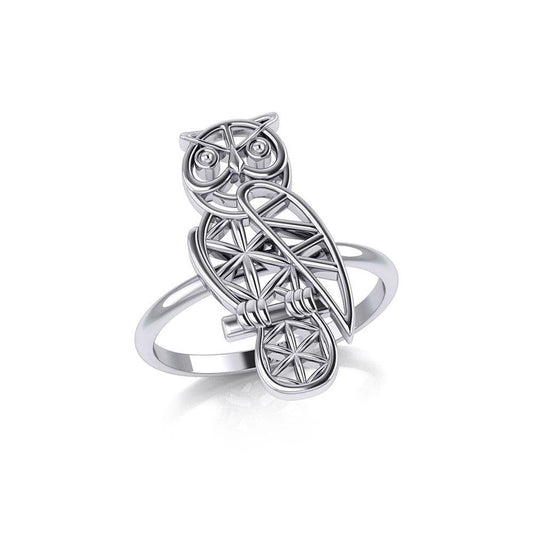 Silver Flower of Life Owl Ring TRI2123 Ring