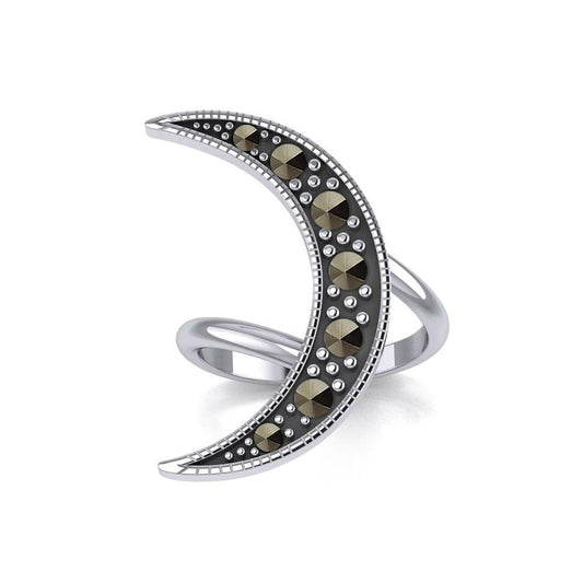 Crescent Moon Sterling Silver Ring with Marcasite TRI2124 Ring