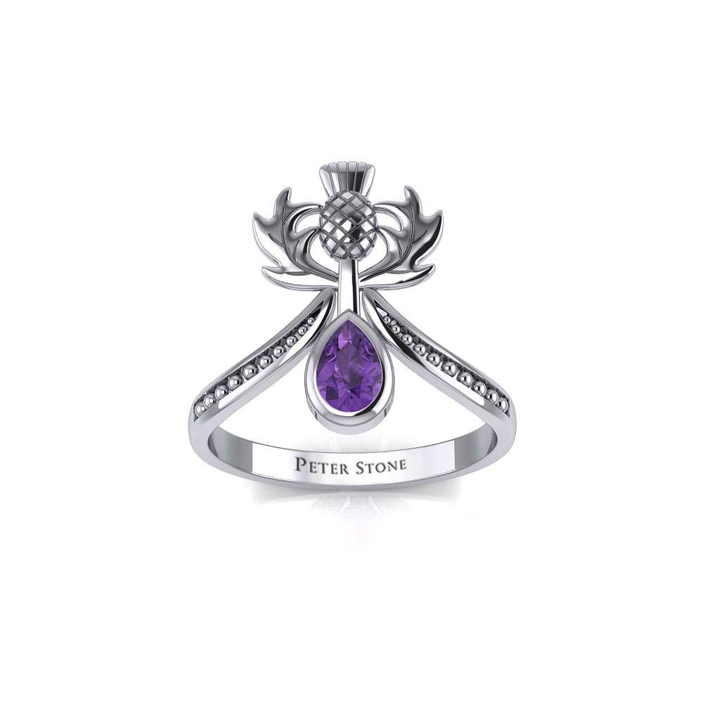 Thistle Silver Ring with Teardrop Gemstone TRI2156 Ring