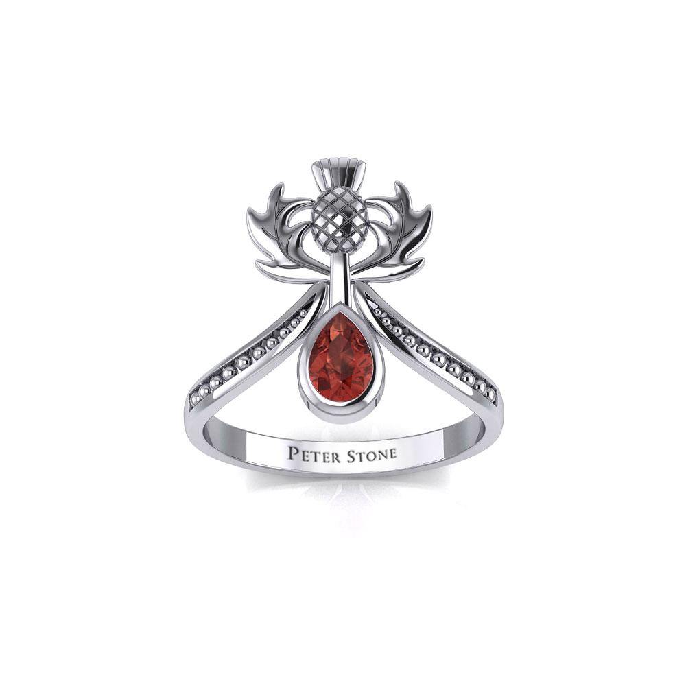 Thistle Silver Ring with Teardrop Gemstone TRI2156 Ring