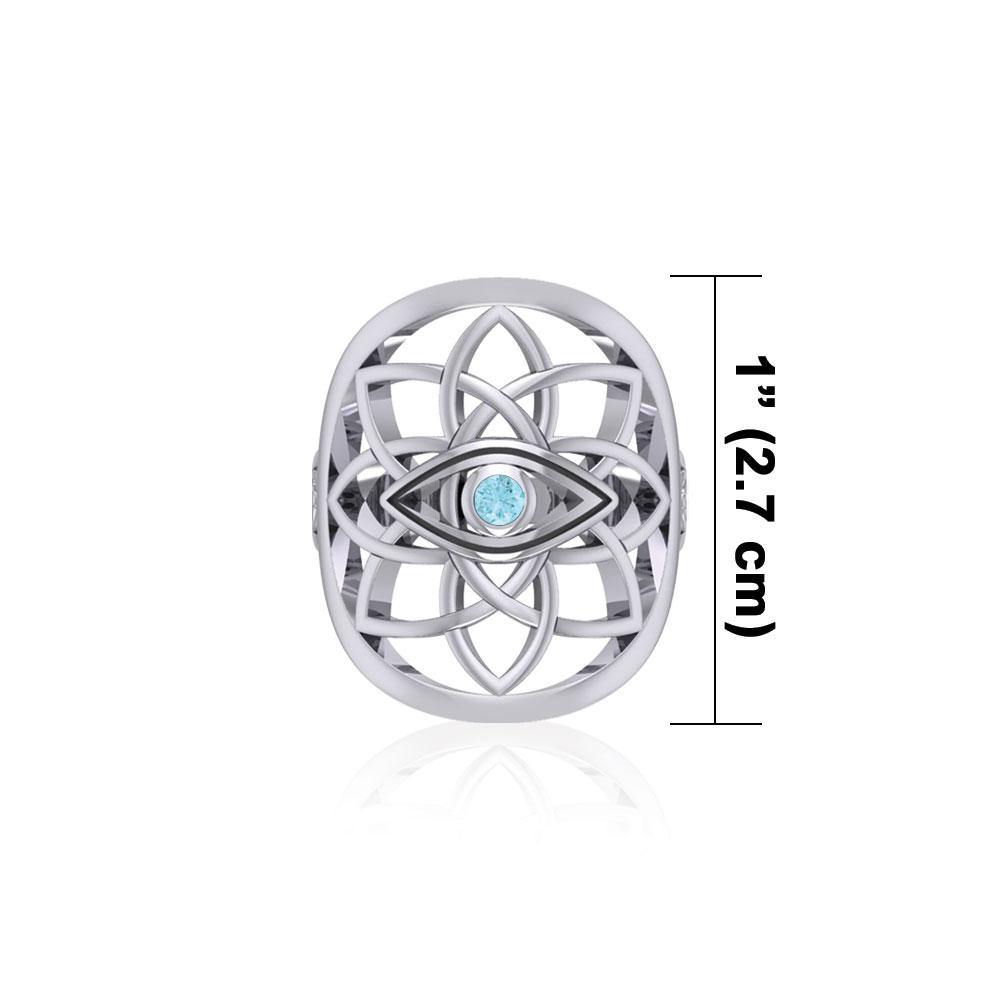 Flower of Life Eye Silver Ring with Gem TRI2168 - Wholesale Jewelry