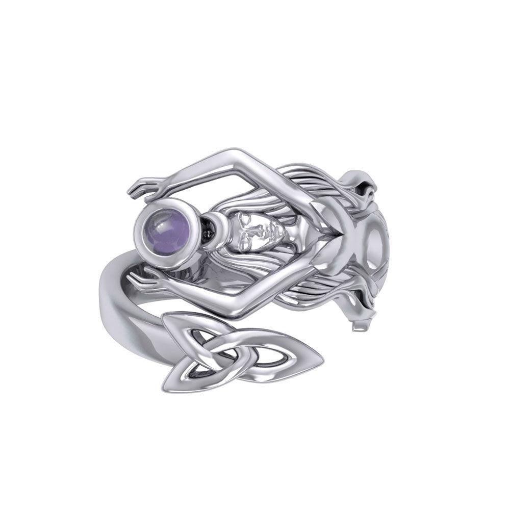 Goddess Brigid Silver Ring with Gem TRI2187 - peterstone.dropshipping