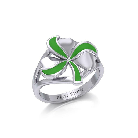 Spring of luck and happiness Silver Shamrock Ring TRI2258 - Wholesale Jewelry