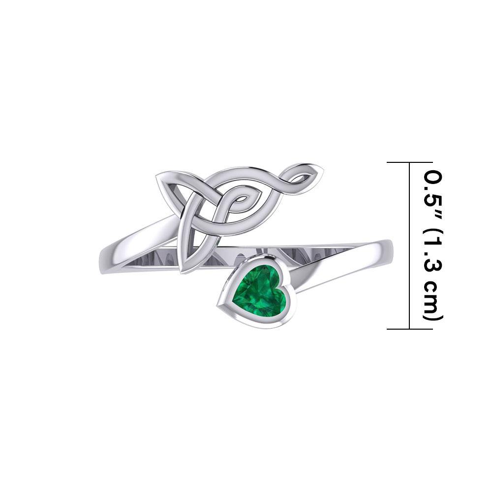 Celtic Motherhood Triquetra or Trinity Knot Silver Ring With Heart Gem TRI2264 - Wholesale Jewelry