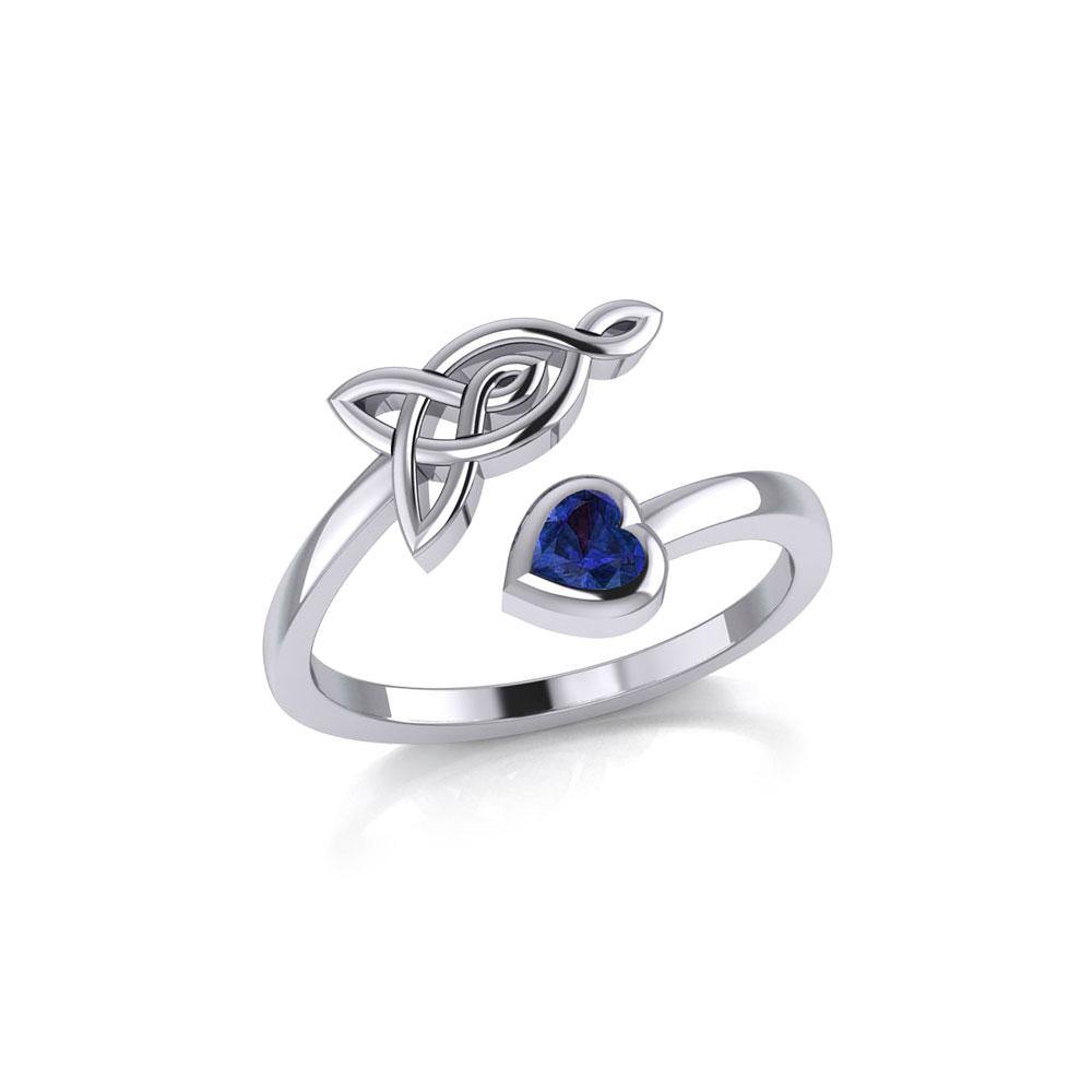 Celtic Motherhood Triquetra or Trinity Knot Silver Ring With Heart Gem TRI2264 - Wholesale Jewelry