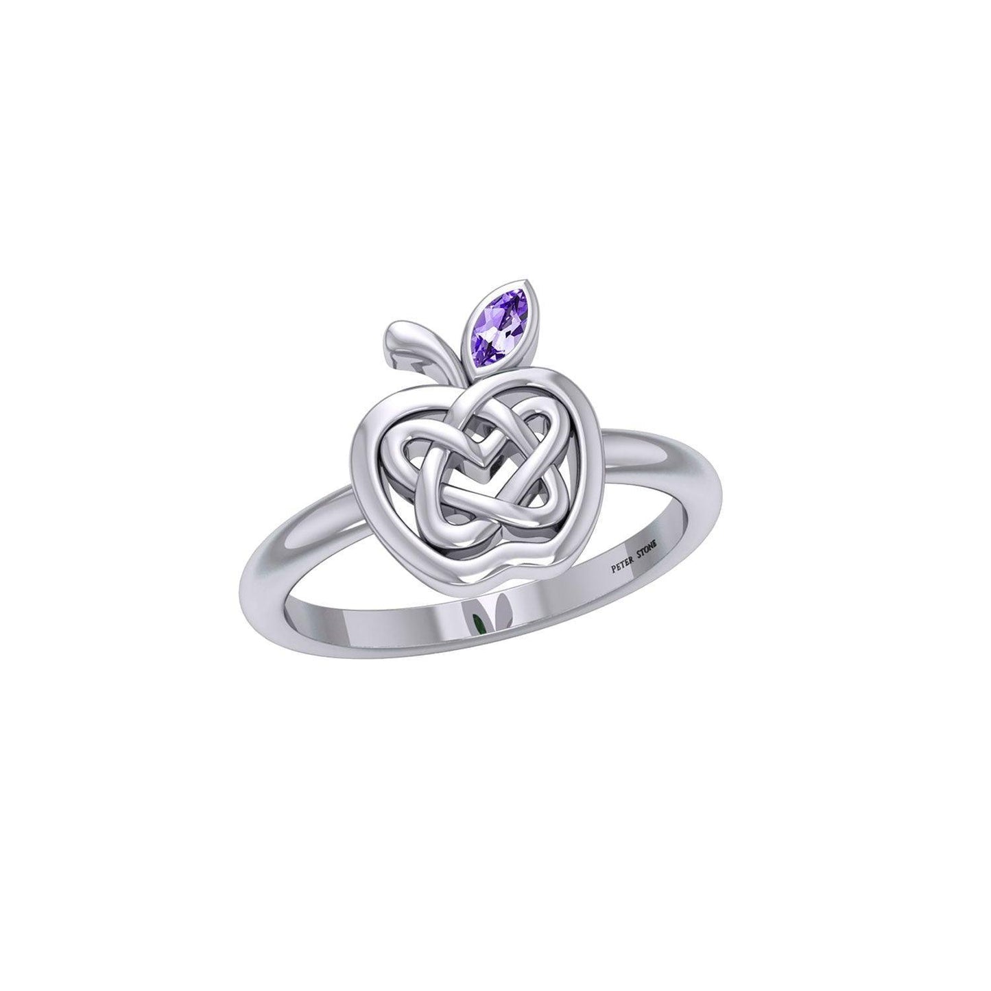 Celtic Spiritual Fruit Apple with Double Heart Silver Ring with Gemstone TRI2277 - peterstone.dropshipping