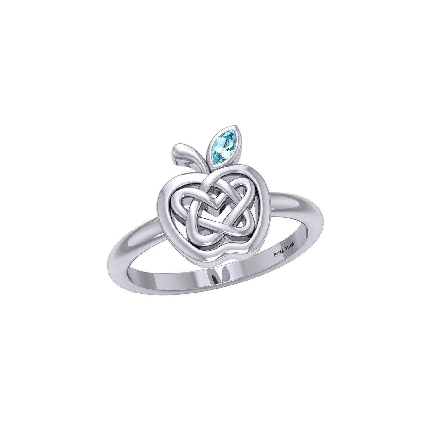 Celtic Spiritual Fruit Apple with Double Heart Silver Ring with Gemstone TRI2277 - peterstone.dropshipping
