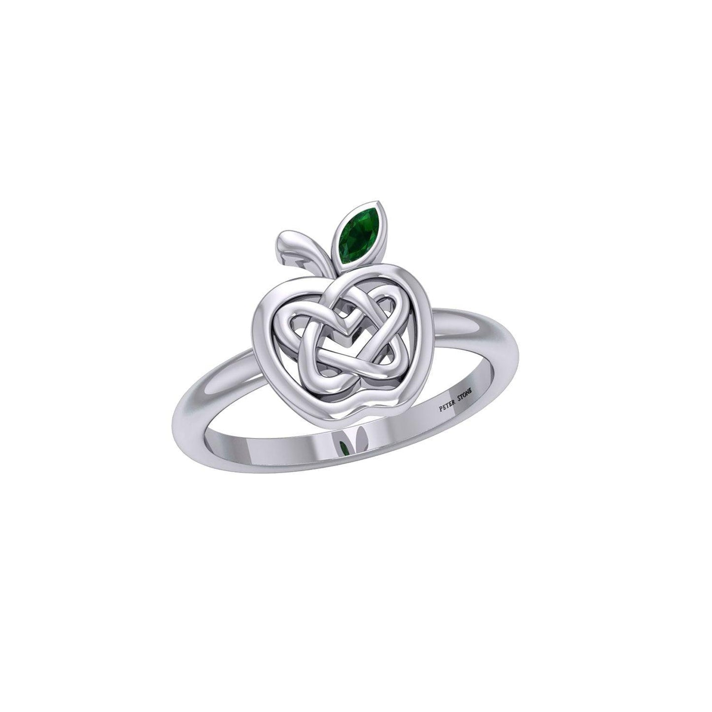 Celtic Spiritual Fruit Apple with Double Heart Silver Ring with Gemstone TRI2277 - peterstone.dropshipping