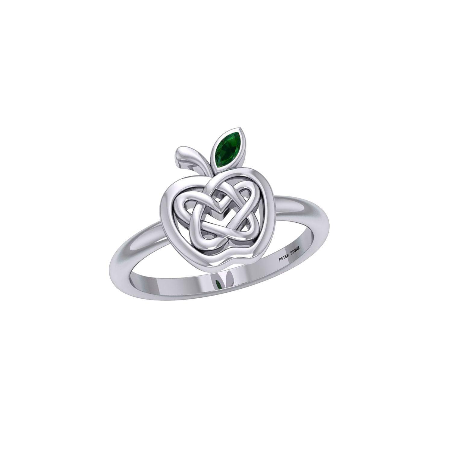 Celtic Spiritual Fruit Apple with Double Heart Silver Ring with Gemstone TRI2277 - peterstone.dropshipping
