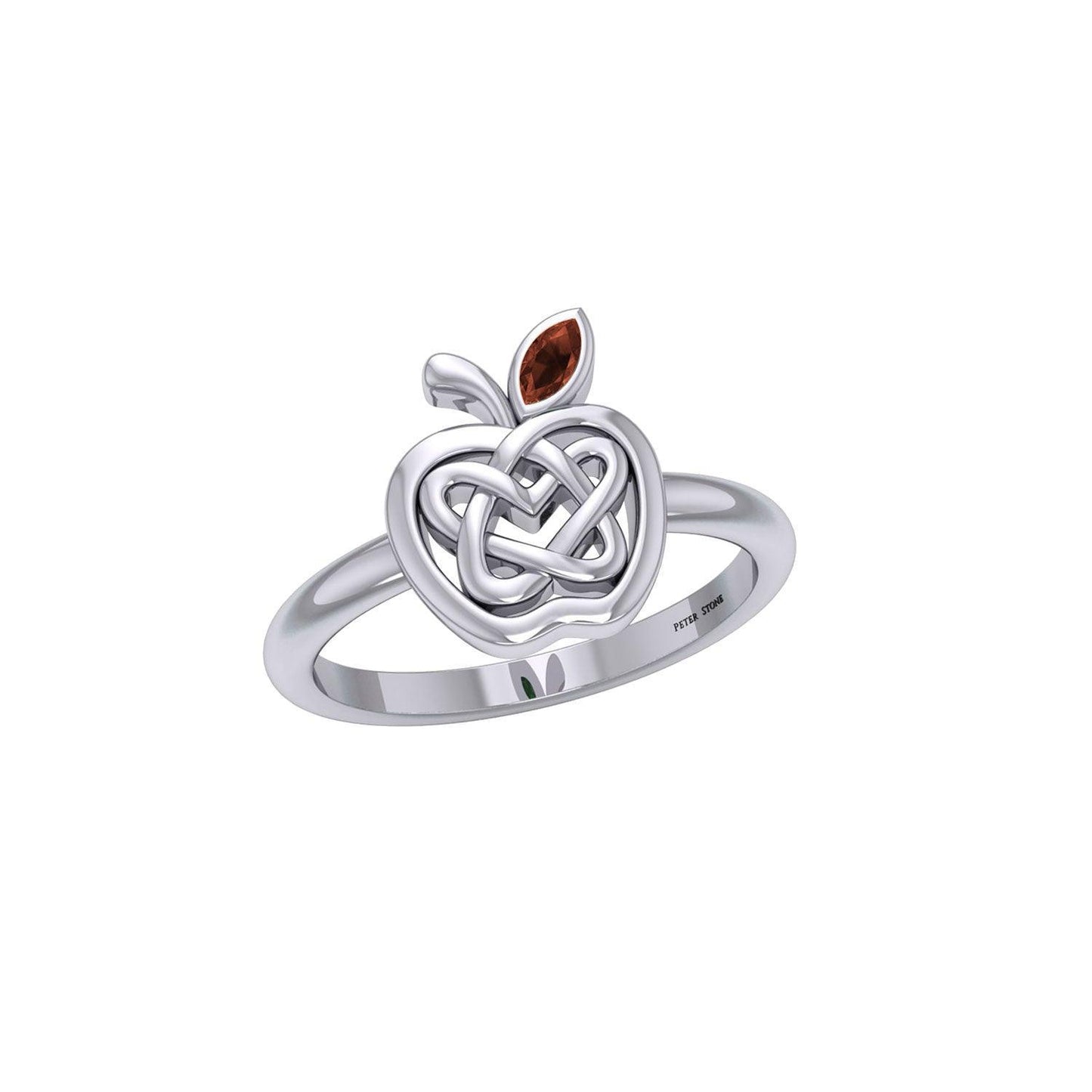 Celtic Spiritual Fruit Apple with Double Heart Silver Ring with Gemstone TRI2277 - peterstone.dropshipping