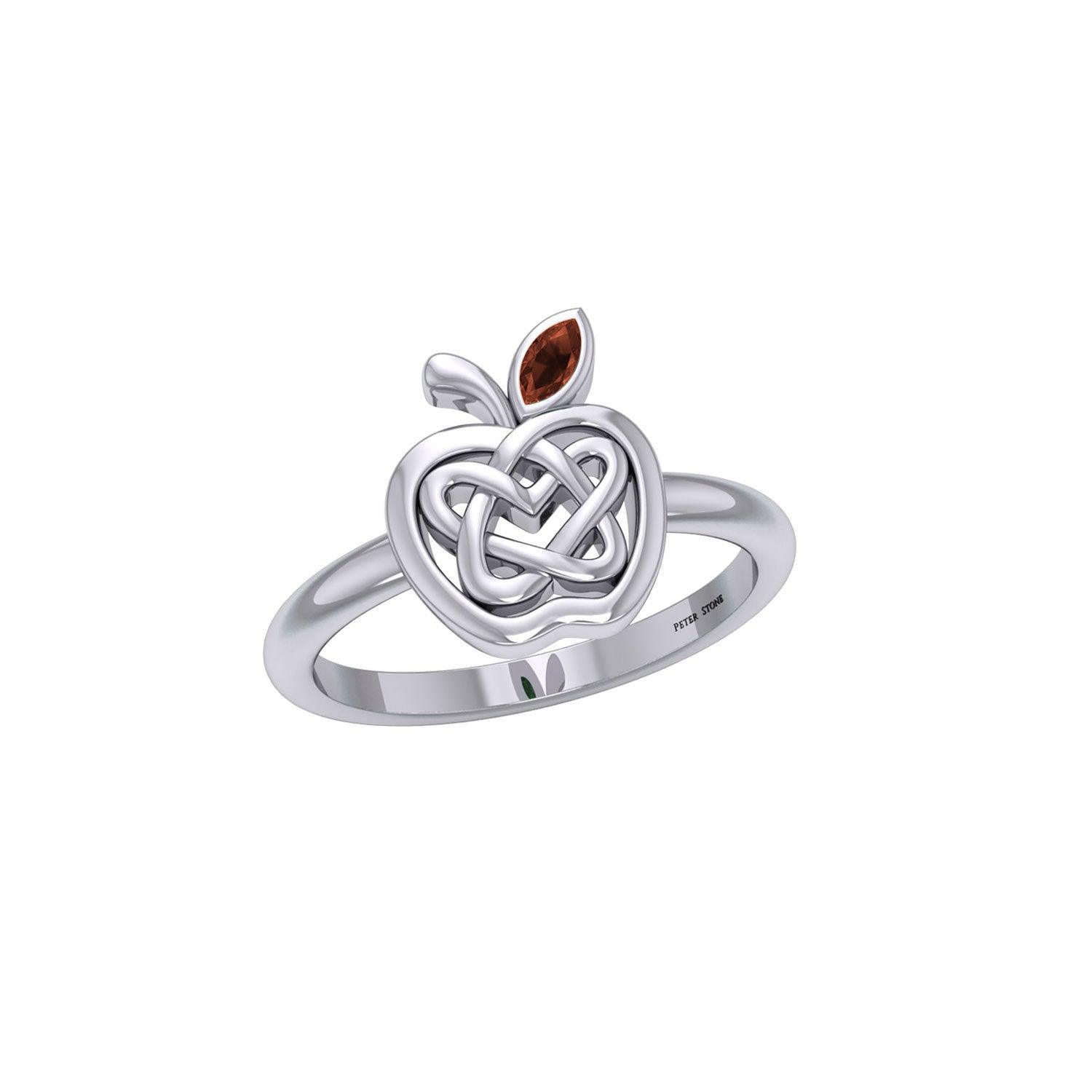 Celtic Spiritual Fruit Apple with Double Heart Silver Ring with Gemstone TRI2277 - peterstone.dropshipping
