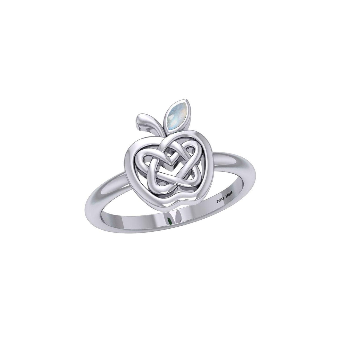 Celtic Spiritual Fruit Apple with Double Heart Silver Ring with Gemstone TRI2277 - peterstone.dropshipping