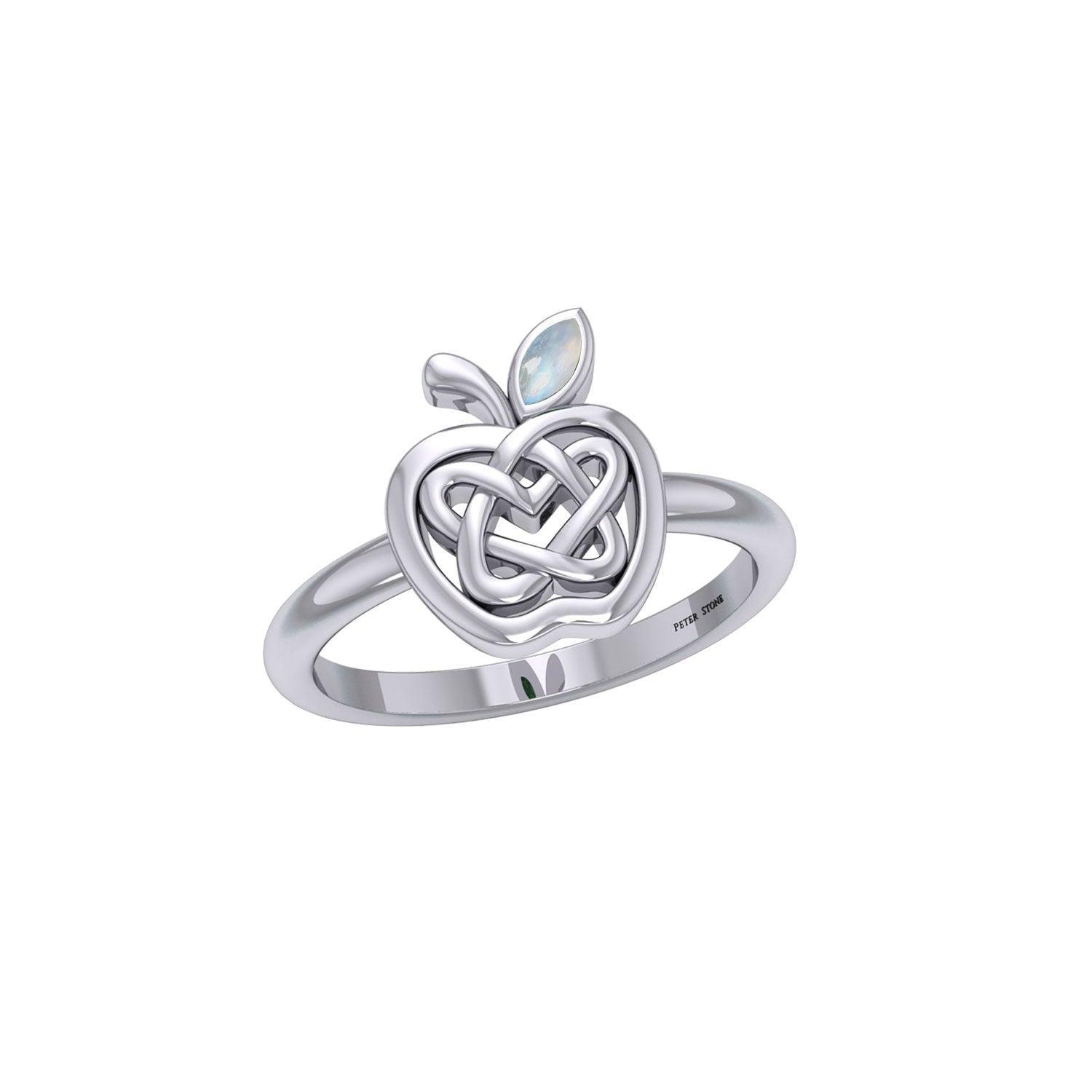 Celtic Spiritual Fruit Apple with Double Heart Silver Ring with Gemstone TRI2277 - peterstone.dropshipping