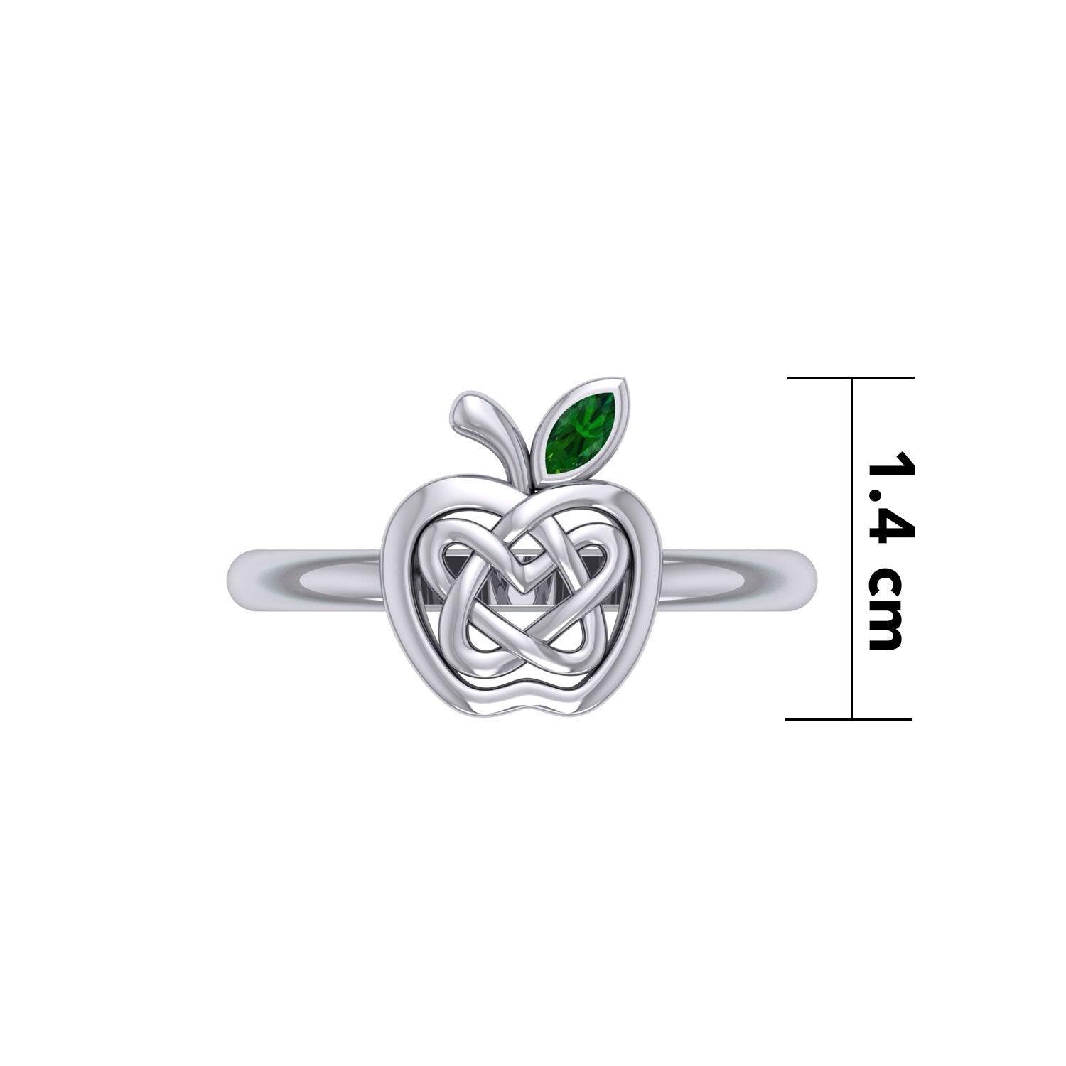Celtic Spiritual Fruit Apple with Double Heart Silver Ring with Gemstone TRI2277 - peterstone.dropshipping