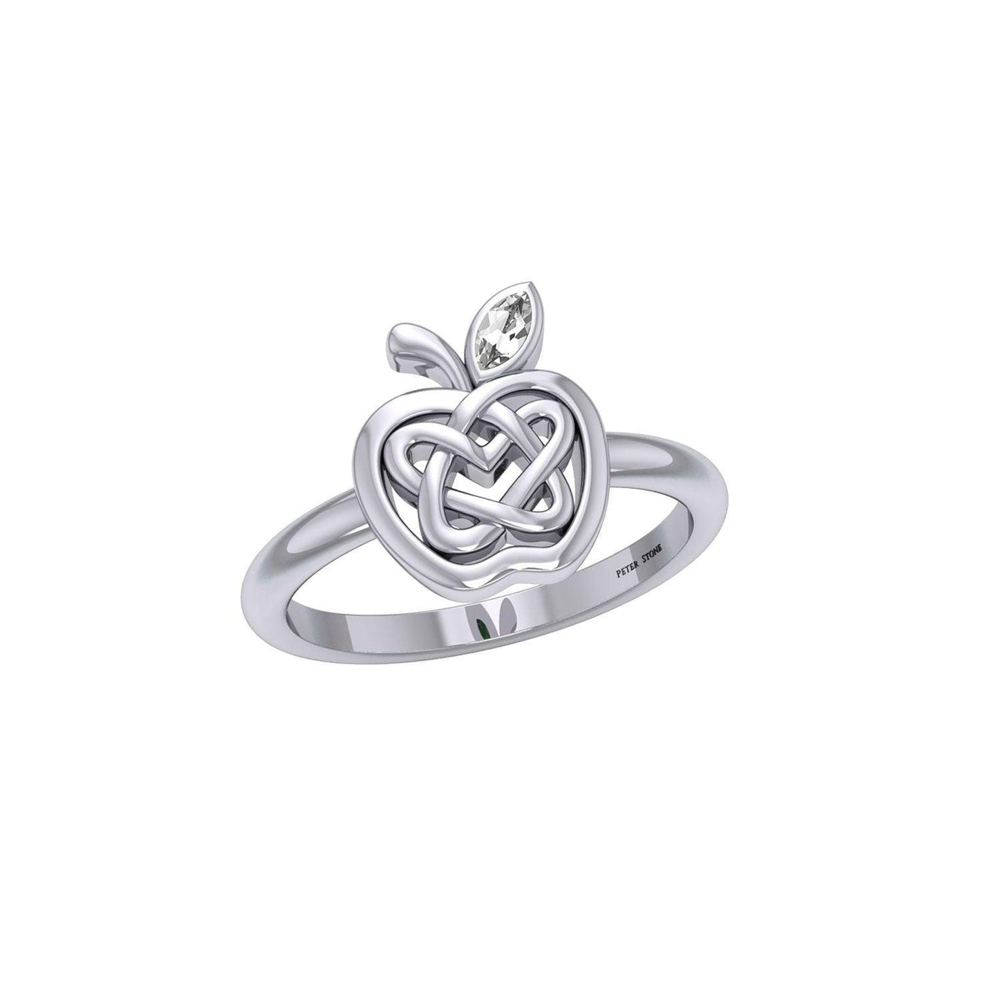 Celtic Spiritual Fruit Apple with Double Heart Silver Ring with Gemstone TRI2277 - peterstone.dropshipping